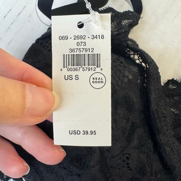 Aerie Sunkissed Lace Triangle Bralette True Black Longline Adjustable Small NWT - Picture 6 of 7